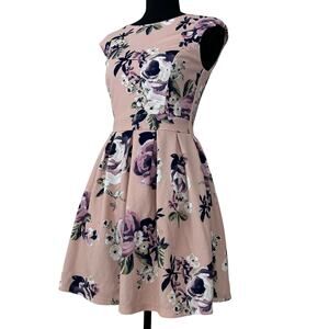 Emerald Sundae fit and flare mini dress pink floral  keyhole spring summer S